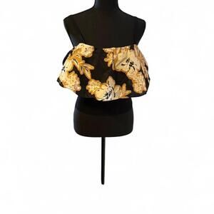 Anthropologie black & cream-sienna floral top with flouncy overlay Size M